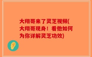 大翔哥来了灵芝视频(大翔哥现身！看他如何为你详解灵芝功效)