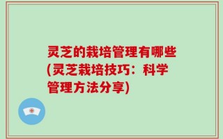 灵芝的栽培管理有哪些(灵芝栽培技巧：科学管理方法分享)