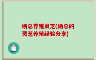 杨总养殖灵芝(杨总的灵芝养殖经验分享)