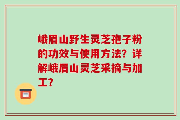峨眉山野生灵芝孢子粉的功效与使用方法?详解峨眉山灵芝采摘与加工?-第1张图片-破壁灵芝孢子粉研究指南 峨眉山野生灵芝孢子粉的功效与使用方法?详解峨眉山灵芝采摘与加工?-第1张图片-破壁灵芝孢子粉研究指南