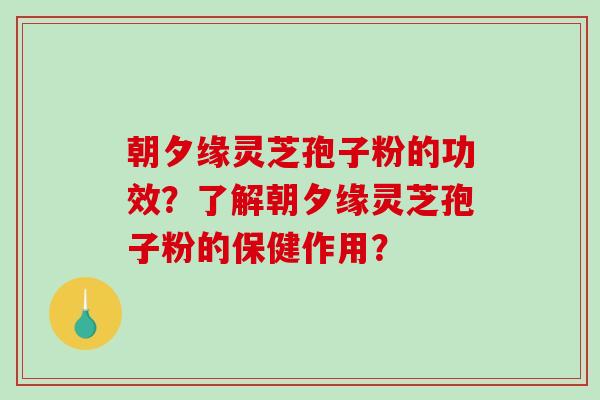 朝夕缘灵芝孢子粉的功效？了解朝夕缘灵芝孢子粉的保健作用？-第1张图片-破壁灵芝孢子粉研究指南