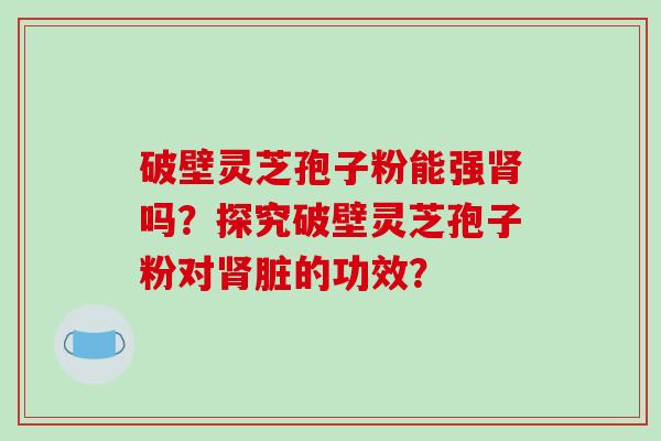 破壁灵芝孢子粉能强肾吗？探究破壁灵芝孢子粉对肾脏的功效？-第1张图片-破壁灵芝孢子粉研究指南