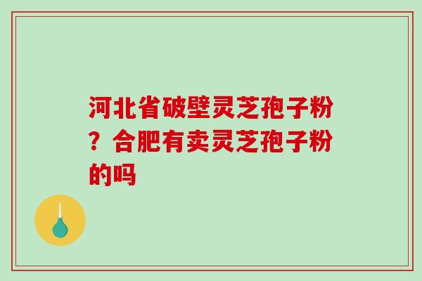 河北省破壁灵芝孢子粉？合肥有卖灵芝孢子粉的吗-第1张图片-破壁灵芝孢子粉研究指南