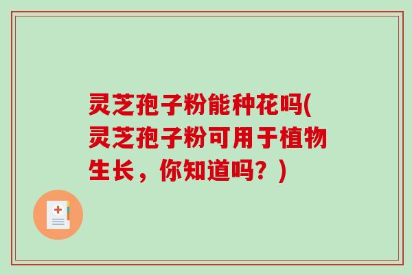 灵芝孢子粉能种花吗(灵芝孢子粉可用于植物生长,你知道吗?)-第1张图片-破壁灵芝孢子粉研究指南 灵芝孢子粉能种花吗(灵芝孢子粉可用于植物生长,你知道吗?)-第1张图片-破壁灵芝孢子粉研究指南