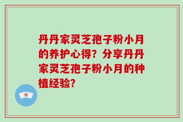 丹丹家灵芝孢子粉小月的养护心得？分享丹丹家灵芝孢子粉小月的种植经验？-第1张图片-破壁灵芝孢子粉研究指南