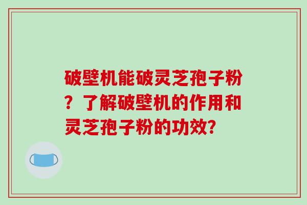 破壁机能破灵芝孢子粉？了解破壁机的作用和灵芝孢子粉的功效？-第1张图片-破壁灵芝孢子粉研究指南
