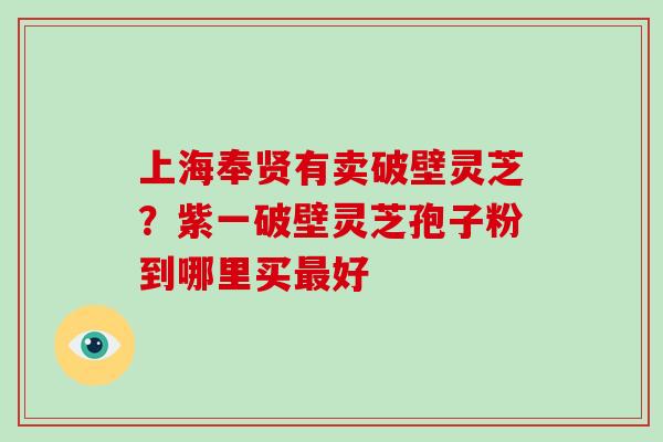 上海奉贤有卖破壁灵芝？紫一破壁灵芝孢子粉到哪里买最好-第1张图片-破壁灵芝孢子粉研究指南