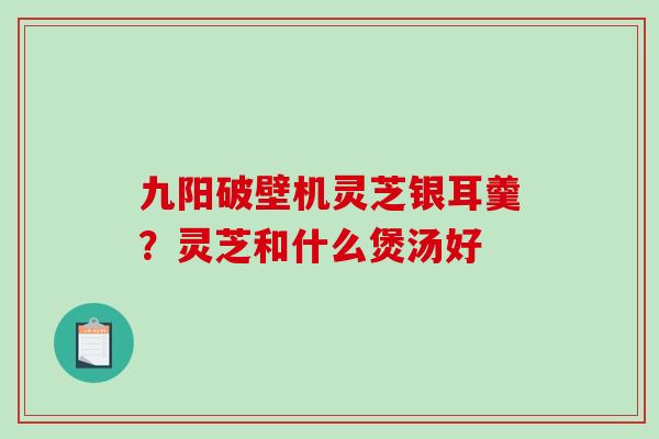 九阳破壁机灵芝银耳羹?灵芝和什么煲汤好-第1张图片-破壁灵芝孢子粉研究指南 九阳破壁机灵芝银耳羹?灵芝和什么煲汤好-第1张图片-破壁灵芝孢子粉研究指南