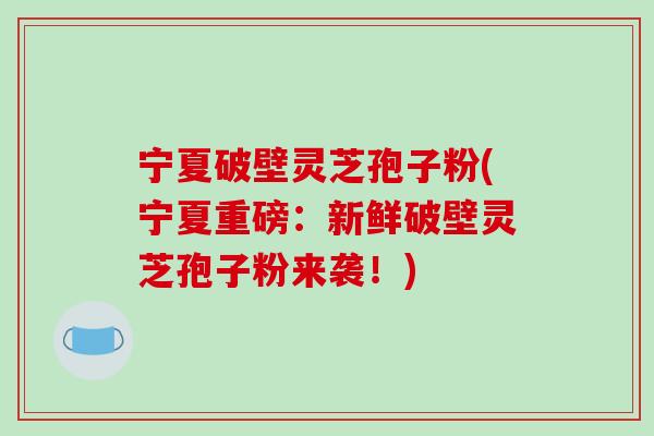 宁夏破壁灵芝孢子粉(宁夏重磅：新鲜破壁灵芝孢子粉来袭！)-第1张图片-破壁灵芝孢子粉研究指南