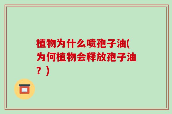 植物为什么喷孢子油(为何植物会释放孢子油?)-第1张图片-破壁灵芝孢子粉研究指南 植物为什么喷孢子油(为何植物会释放孢子油?)-第1张图片-破壁灵芝孢子粉研究指南