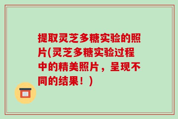 提取灵芝多糖实验的照片(灵芝多糖实验过程中的精美照片,呈现不同的结果!)-第1张图片-破壁灵芝孢子粉研究指南 提取灵芝多糖实验的照片(灵芝多糖实验过程中的精美照片,呈现不同的结果!)-第1张图片-破壁灵芝孢子粉研究指南