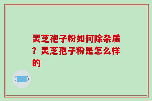 灵芝孢子粉如何除杂质？灵芝孢子粉是怎么样的-第1张图片-破壁灵芝孢子粉研究指南
