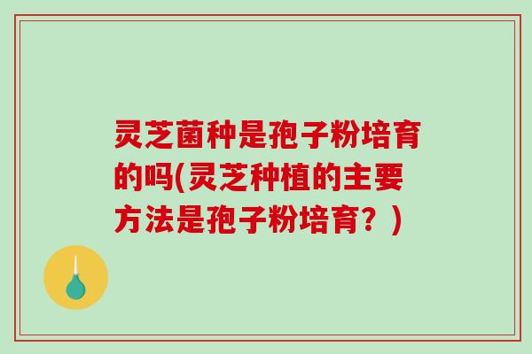 灵芝菌种是孢子粉培育的吗(灵芝种植的主要方法是孢子粉培育?)-第1张图片-破壁灵芝孢子粉研究指南 灵芝菌种是孢子粉培育的吗(灵芝种植的主要方法是孢子粉培育?)-第1张图片-破壁灵芝孢子粉研究指南