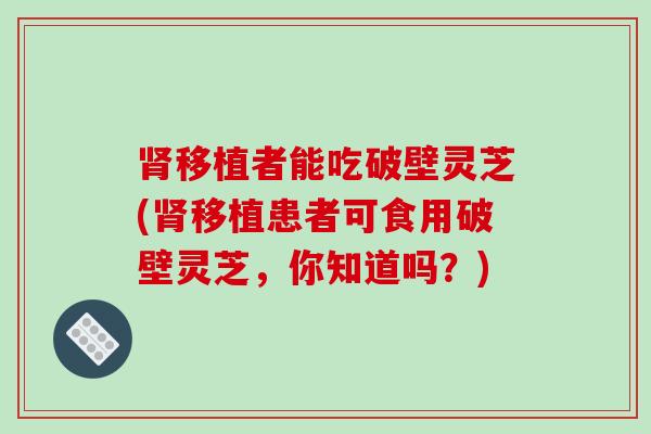 肾移植者能吃破壁灵芝(肾移植患者可食用破壁灵芝，你知道吗？)-第1张图片-破壁灵芝孢子粉研究指南