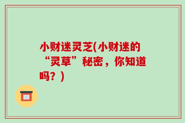 小财迷灵芝(小财迷的“灵草”秘密，你知道吗？)-第1张图片-破壁灵芝孢子粉研究指南