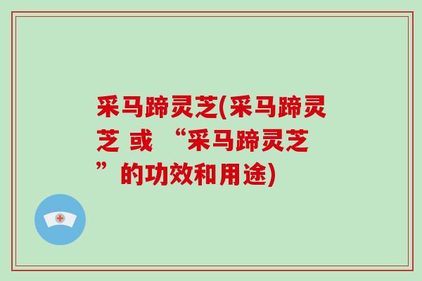 采马蹄灵芝(采马蹄灵芝 或 “采马蹄灵芝”的功效和用途)-第1张图片-破壁灵芝孢子粉研究指南 采马蹄灵芝(采马蹄灵芝 或 “采马蹄灵芝”的功效和用途)-第1张图片-破壁灵芝孢子粉研究指南