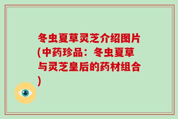 冬虫夏草灵芝介绍图片(中药珍品：冬虫夏草与灵芝皇后的药材组合)-第1张图片-破壁灵芝孢子粉研究指南