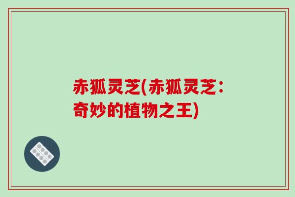赤狐灵芝(赤狐灵芝:奇妙的植物之王)-第1张图片-破壁灵芝孢子粉研究指南 赤狐灵芝(赤狐灵芝:奇妙的植物之王)-第1张图片-破壁灵芝孢子粉研究指南