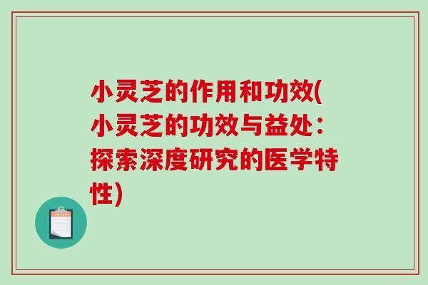 小灵芝的作用和功效(小灵芝的功效与益处:探索深度研究的医学特性)-第1张图片-破壁灵芝孢子粉研究指南 小灵芝的作用和功效(小灵芝的功效与益处:探索深度研究的医学特性)-第1张图片-破壁灵芝孢子粉研究指南