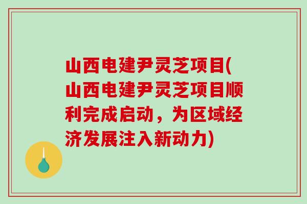 山西电建尹灵芝项目(山西电建尹灵芝项目顺利完成启动,为区域经济发展注入新动力)-第1张图片-破壁灵芝孢子粉研究指南 山西电建尹灵芝项目(山西电建尹灵芝项目顺利完成启动,为区域经济发展注入新动力)-第1张图片-破壁灵芝孢子粉研究指南