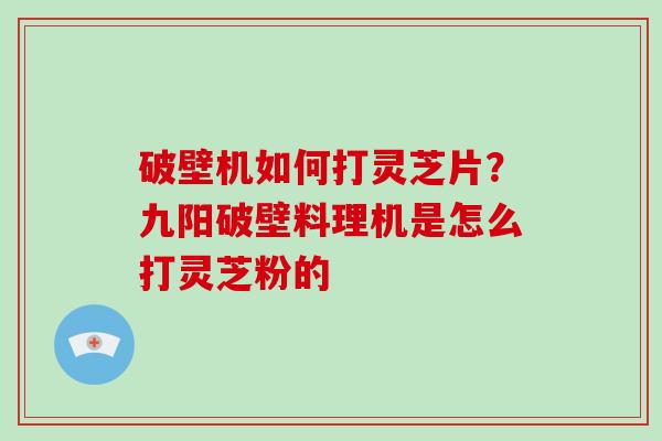 破壁机如何打灵芝片?九阳破壁料理机是怎么打灵芝粉的-第1张图片-破壁灵芝孢子粉研究指南 破壁机如何打灵芝片?九阳破壁料理机是怎么打灵芝粉的-第1张图片-破壁灵芝孢子粉研究指南