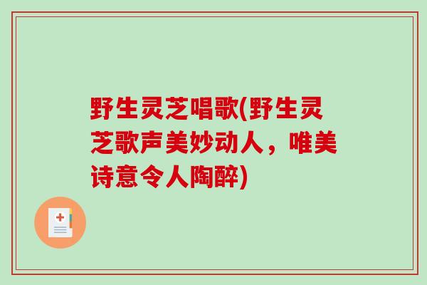 野生灵芝唱歌(野生灵芝歌声美妙动人，唯美诗意令人陶醉)-第1张图片-破壁灵芝孢子粉研究指南