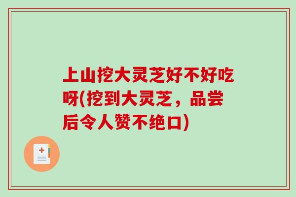 上山挖大灵芝好不好吃呀(挖到大灵芝，品尝后令人赞不绝口)-第1张图片-破壁灵芝孢子粉研究指南