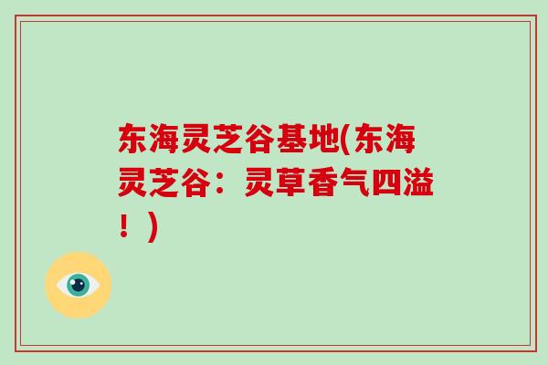 东海灵芝谷基地(东海灵芝谷：灵草香气四溢！)-第1张图片-破壁灵芝孢子粉研究指南