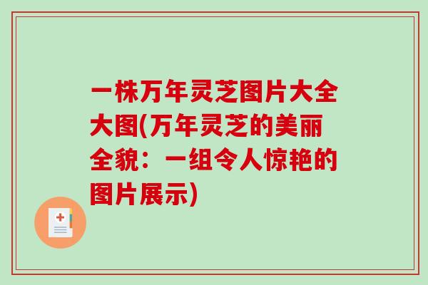 一株万年灵芝图片大全大图(万年灵芝的美丽全貌:一组令人惊艳的图片展示)-第1张图片-破壁灵芝孢子粉研究指南 一株万年灵芝图片大全大图(万年灵芝的美丽全貌:一组令人惊艳的图片展示)-第1张图片-破壁灵芝孢子粉研究指南
