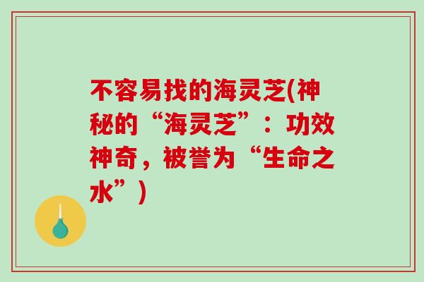 不容易找的海灵芝(神秘的“海灵芝”:功效神奇,被誉为“生命之水”)-第1张图片-破壁灵芝孢子粉研究指南 不容易找的海灵芝(神秘的“海灵芝”:功效神奇,被誉为“生命之水”)-第1张图片-破壁灵芝孢子粉研究指南