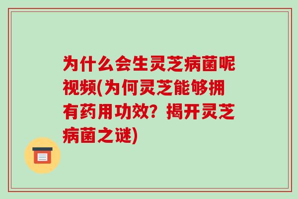为什么会生灵芝病菌呢视频(为何灵芝能够拥有药用功效?揭开灵芝病菌之谜)-第1张图片-破壁灵芝孢子粉研究指南 为什么会生灵芝病菌呢视频(为何灵芝能够拥有药用功效?揭开灵芝病菌之谜)-第1张图片-破壁灵芝孢子粉研究指南