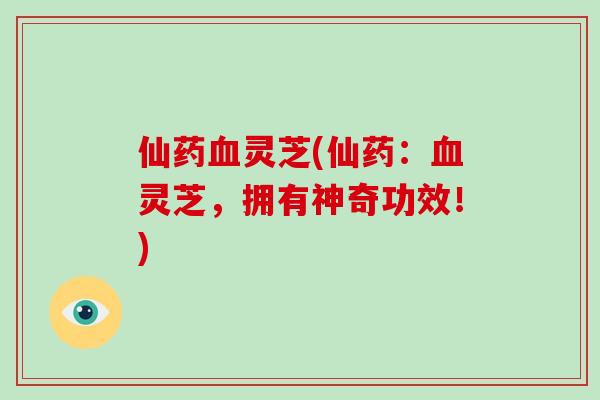仙药血灵芝(仙药:血灵芝,拥有神奇功效!)-第1张图片-破壁灵芝孢子粉研究指南 仙药血灵芝(仙药:血灵芝,拥有神奇功效!)-第1张图片-破壁灵芝孢子粉研究指南