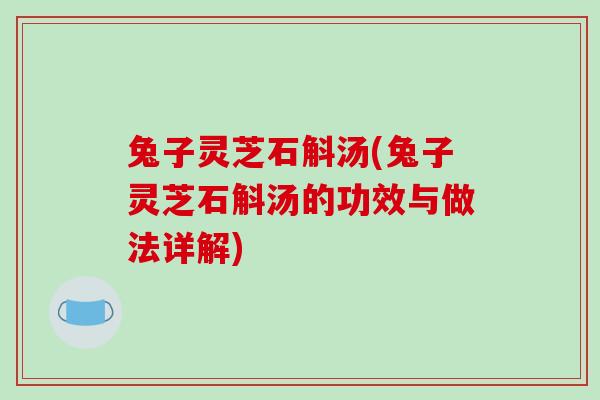 兔子灵芝石斛汤(兔子灵芝石斛汤的功效与做法详解)-第1张图片-破壁灵芝孢子粉研究指南 兔子灵芝石斛汤(兔子灵芝石斛汤的功效与做法详解)-第1张图片-破壁灵芝孢子粉研究指南