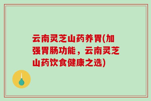 云南灵芝山药养胃(加强胃肠功能，云南灵芝山药饮食健康之选)-第1张图片-破壁灵芝孢子粉研究指南