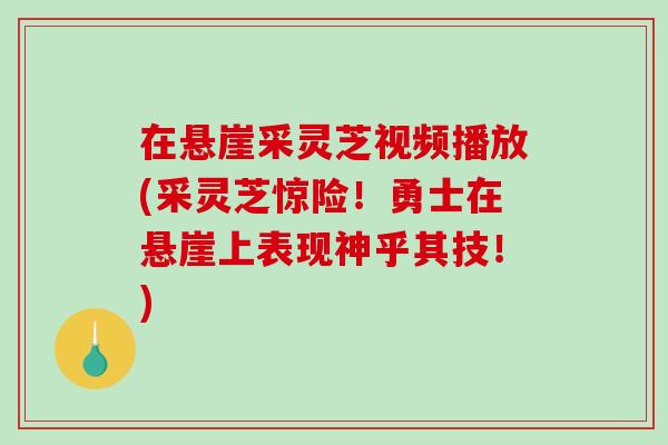 在悬崖采灵芝视频播放(采灵芝惊险！勇士在悬崖上表现神乎其技！)-第1张图片-破壁灵芝孢子粉研究指南