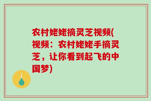 农村姥姥摘灵芝视频(视频：农村姥姥手摘灵芝，让你看到起飞的中国梦)-第1张图片-破壁灵芝孢子粉研究指南