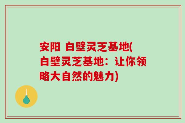 安阳 白壁灵芝基地(白壁灵芝基地：让你领略大自然的魅力)-第1张图片-破壁灵芝孢子粉研究指南