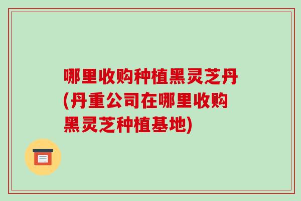 哪里收购种植黑灵芝丹(丹重公司在哪里收购黑灵芝种植基地)-第1张图片-破壁灵芝孢子粉研究指南