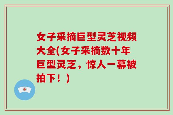 女子采摘巨型灵芝视频大全(女子采摘数十年巨型灵芝，惊人一幕被拍下！)-第1张图片-破壁灵芝孢子粉研究指南