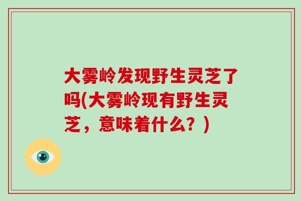 大雾岭发现野生灵芝了吗(大雾岭现有野生灵芝，意味着什么？)-第1张图片-破壁灵芝孢子粉研究指南