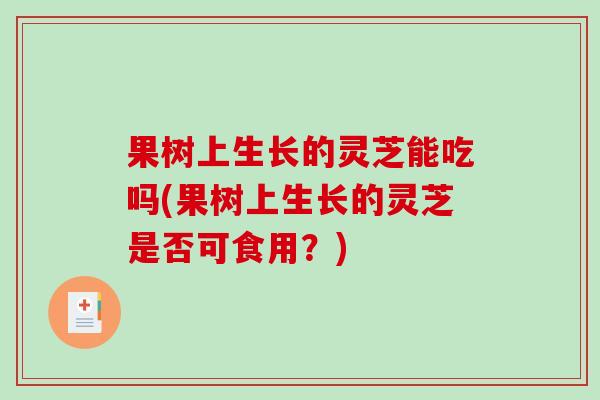 果树上生长的灵芝能吃吗(果树上生长的灵芝是否可食用?)-第1张图片-破壁灵芝孢子粉研究指南 果树上生长的灵芝能吃吗(果树上生长的灵芝是否可食用?)-第1张图片-破壁灵芝孢子粉研究指南