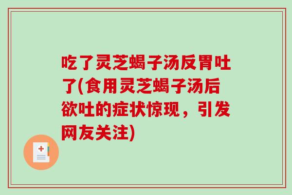 吃了灵芝蝎子汤反胃吐了(食用灵芝蝎子汤后欲吐的症状惊现，引发网友关注)-第1张图片-破壁灵芝孢子粉研究指南