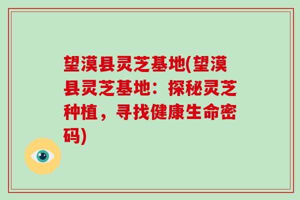 望漠县灵芝基地(望漠县灵芝基地:探秘灵芝种植,寻找健康生命密码)-第1张图片-破壁灵芝孢子粉研究指南 望漠县灵芝基地(望漠县灵芝基地:探秘灵芝种植,寻找健康生命密码)-第1张图片-破壁灵芝孢子粉研究指南