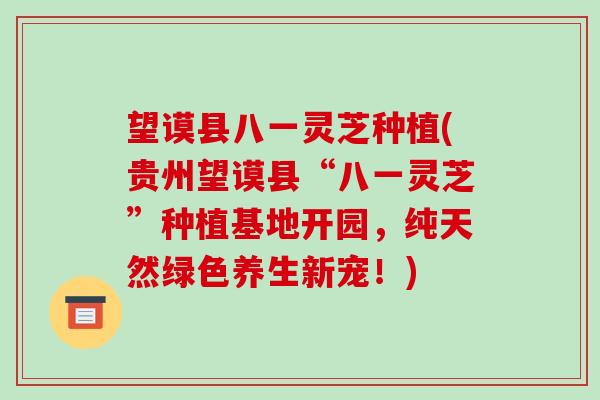 望谟县八一灵芝种植(贵州望谟县“八一灵芝”种植基地开园,纯天然绿色养生新宠!)-第1张图片-破壁灵芝孢子粉研究指南 望谟县八一灵芝种植(贵州望谟县“八一灵芝”种植基地开园,纯天然绿色养生新宠!)-第1张图片-破壁灵芝孢子粉研究指南