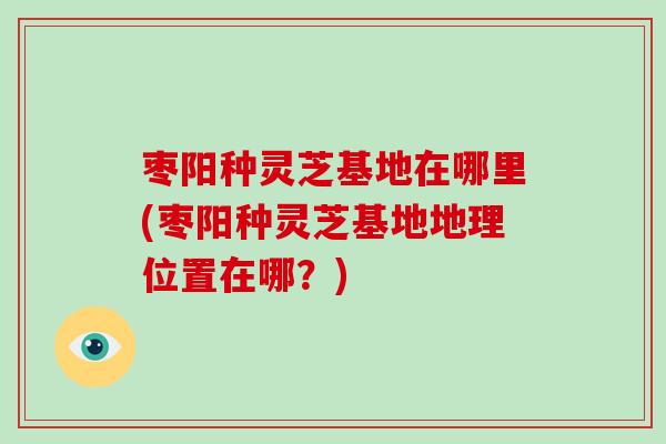 枣阳种灵芝基地在哪里(枣阳种灵芝基地地理位置在哪?)-第1张图片-破壁灵芝孢子粉研究指南 枣阳种灵芝基地在哪里(枣阳种灵芝基地地理位置在哪?)-第1张图片-破壁灵芝孢子粉研究指南