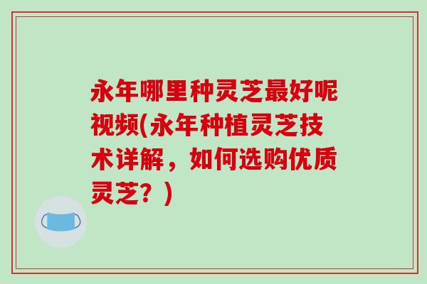 永年哪里种灵芝最好呢视频(永年种植灵芝技术详解,如何选购优质灵芝?)-第1张图片-破壁灵芝孢子粉研究指南 永年哪里种灵芝最好呢视频(永年种植灵芝技术详解,如何选购优质灵芝?)-第1张图片-破壁灵芝孢子粉研究指南