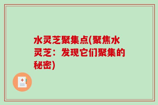 水灵芝聚集点(聚焦水灵芝:发现它们聚集的秘密)-第1张图片-破壁灵芝孢子粉研究指南 水灵芝聚集点(聚焦水灵芝:发现它们聚集的秘密)-第1张图片-破壁灵芝孢子粉研究指南