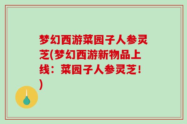 梦幻西游菜园子人参灵芝(梦幻西游新物品上线：菜园子人参灵芝！)-第1张图片-破壁灵芝孢子粉研究指南