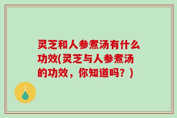 灵芝和人参煮汤有什么功效(灵芝与人参煮汤的功效,你知道吗?)-第1张图片-破壁灵芝孢子粉研究指南 灵芝和人参煮汤有什么功效(灵芝与人参煮汤的功效,你知道吗?)-第1张图片-破壁灵芝孢子粉研究指南