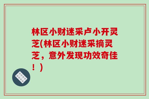 林区小财迷采卢小开灵芝(林区小财迷采摘灵芝,意外发现功效奇佳!)-第1张图片-破壁灵芝孢子粉研究指南 林区小财迷采卢小开灵芝(林区小财迷采摘灵芝,意外发现功效奇佳!)-第1张图片-破壁灵芝孢子粉研究指南